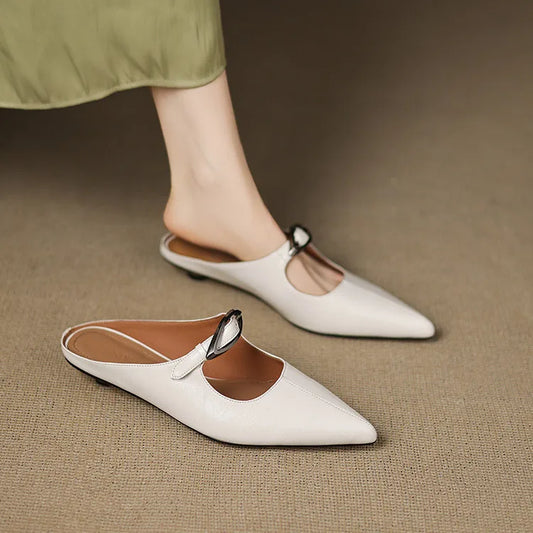 LORÉVA Leather Buckle Pointed Toe Mules