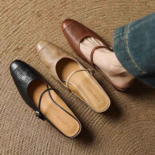 LORÉVA Leather Mary Jane Block Heel Mules
