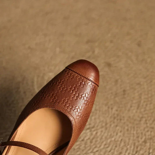 LORÉVA Leather Mary Jane Block Heel Mules