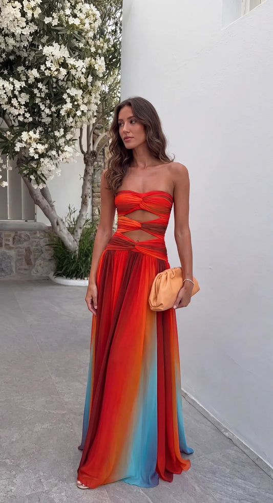 ANAÉLA Strapless Ombre Cutout Maxi Dress