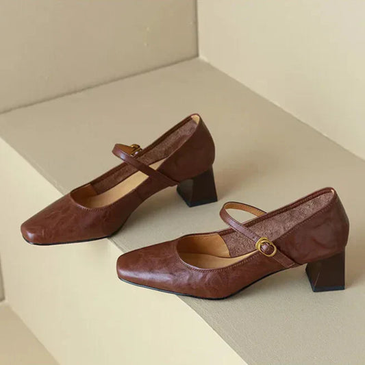 LORÉVA Leather Mary Jane Block Heel Pumps