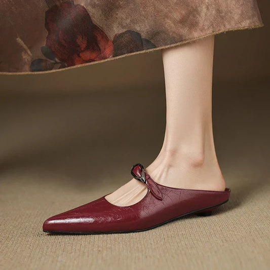 LORÉVA Leather Buckle Pointed Toe Mules