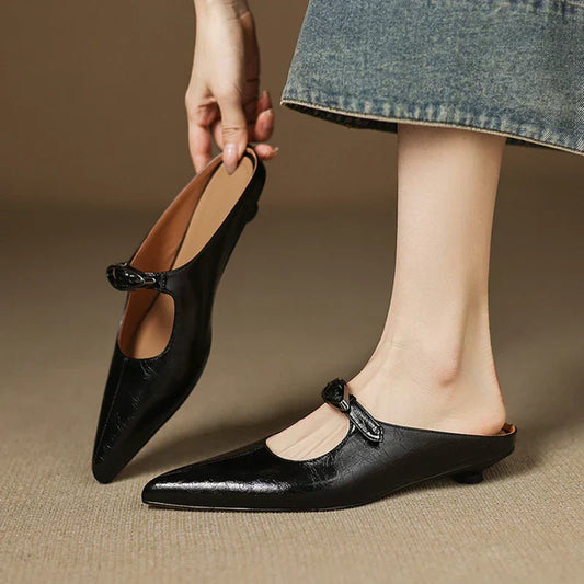 LORÉVA Leather Buckle Pointed Toe Mules
