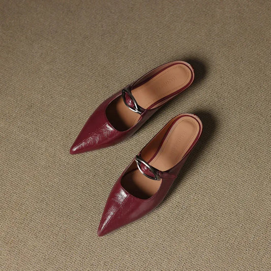 LORÉVA Leather Buckle Pointed Toe Mules