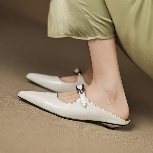 LORÉVA Leather Buckle Pointed Toe Mules
