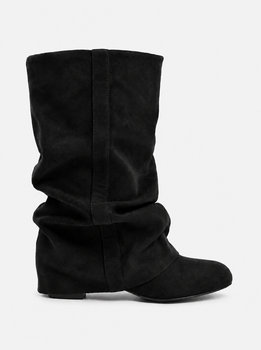 CAPUCINE Slouchy Suede Mid-Calf Boots - Black