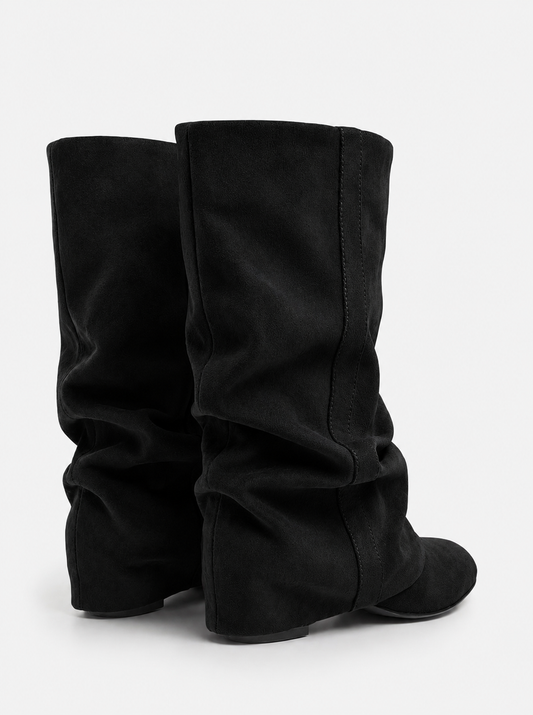 CAPUCINE Slouchy Suede Mid-Calf Boots - Black