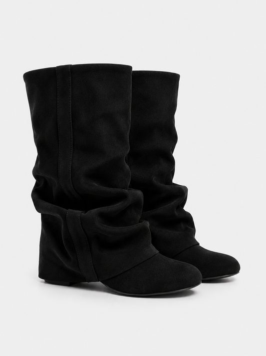 CAPUCINE Slouchy Suede Mid-Calf Boots - Black