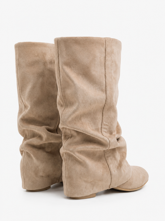 CAPUCINE Slouchy Suede Mid-Calf Boots - Beige