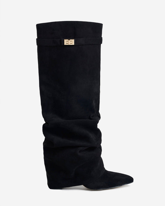 SÉVIGNÉ Slouchy Suede Knee High Boots - Black