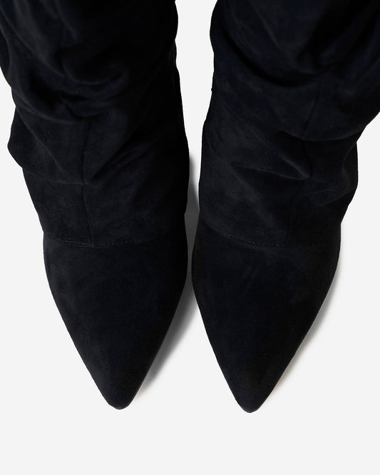 SÉVIGNÉ Slouchy Suede Knee High Boots - Black