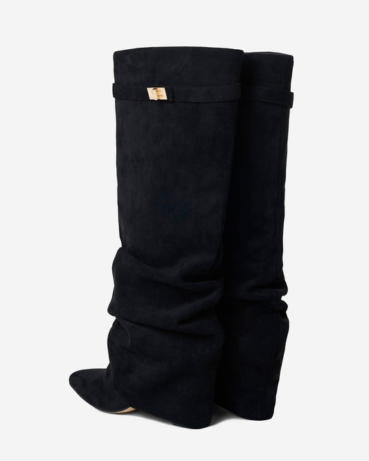 SÉVIGNÉ Slouchy Suede Knee High Boots - Black