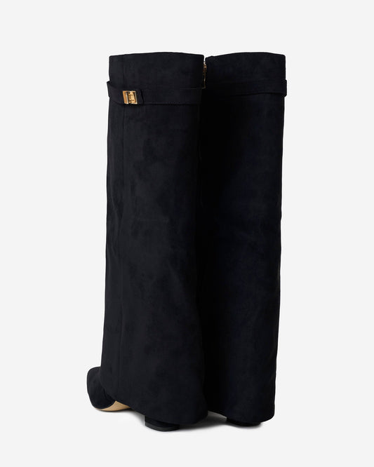 VALMONT Fold-Over Suede Knee High Boots - Black