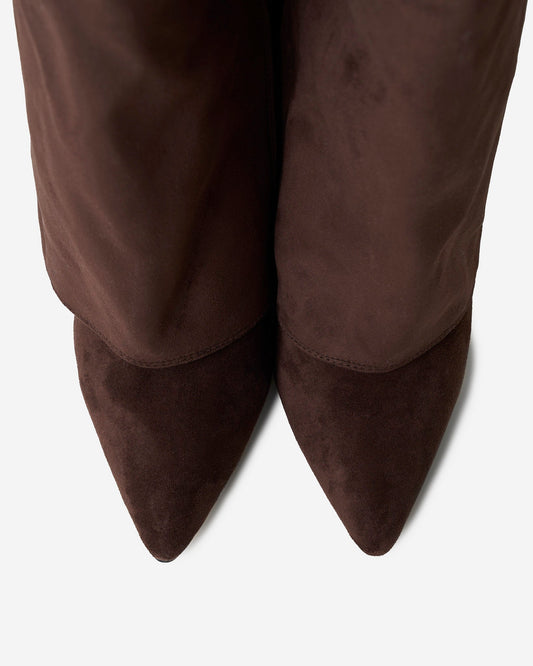 VALMONT Suede Fold-Over Knee High Boots - Dark Brown