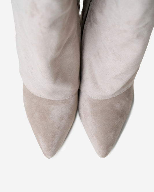 VALMONT Suede Fold-Over Knee High Boots - Taupe