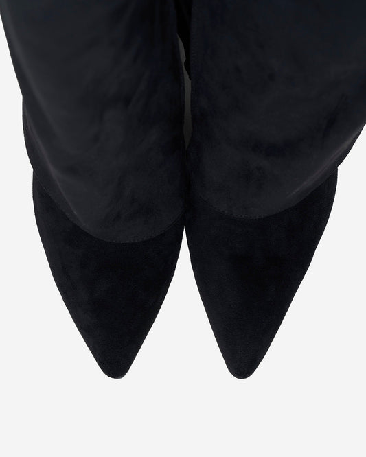 VALMONT Fold-Over Suede Knee High Boots - Black