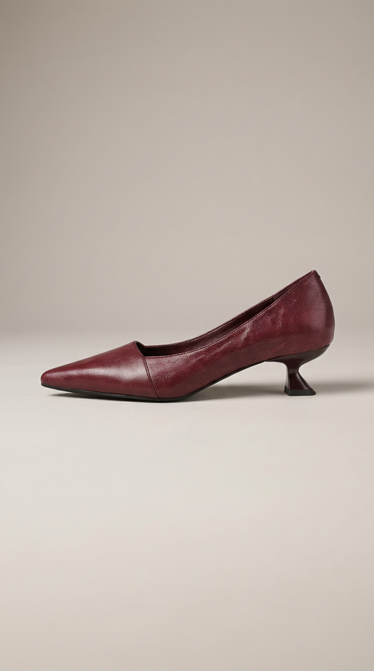 LORÉVA Distressed Leather Pointed-Toe Kitten Heel Pumps