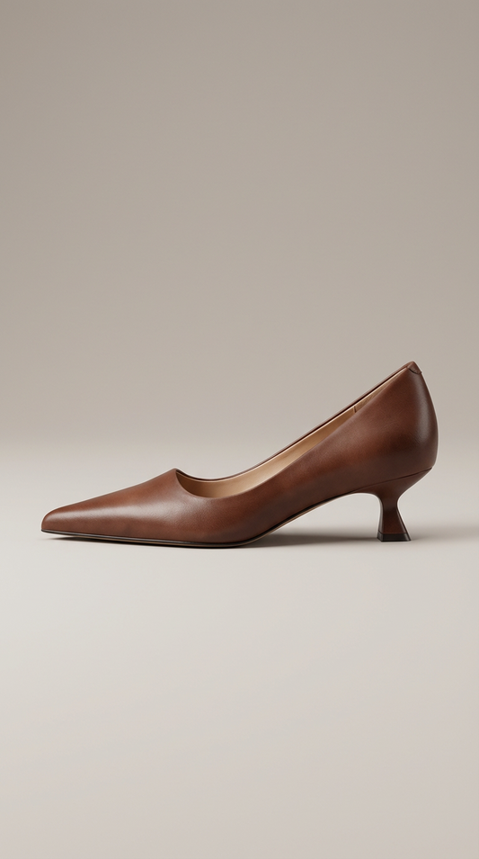 LORÉVA Leather Kitten Heel Pointed Toe Pumps