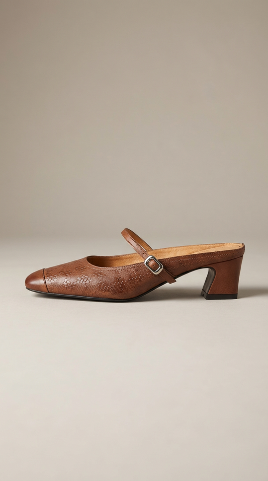 LORÉVA Leather Mary Jane Block Heel Mules