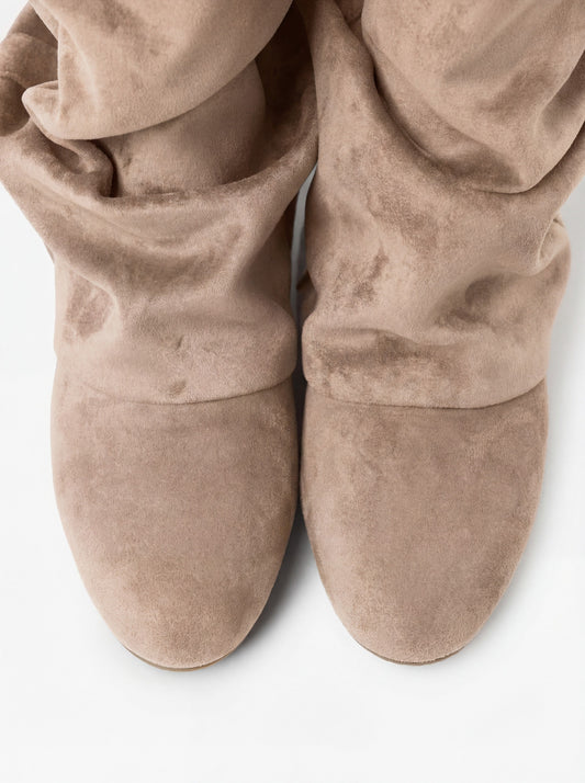 CAPUCINE Slouchy Suede Mid-Calf Boots - Beige