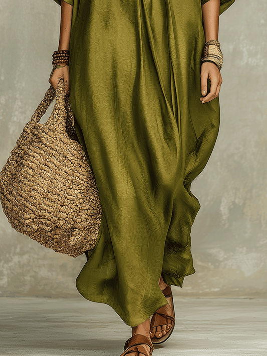 Olive Green Relaxed Bohemian Maxi Dress