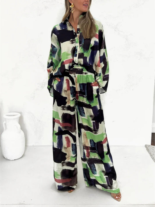 EMIRA Summer Vacay Print Elastic Waist Pants Set