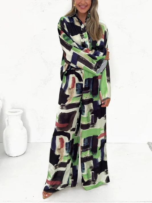 EMIRA Summer Vacay Print Elastic Waist Pants Set