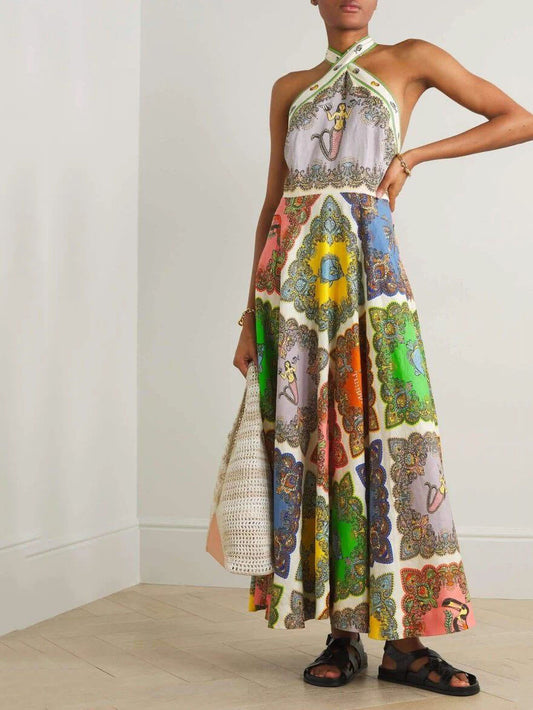 EMIRA Paisley Satin Floral Print Maxi Dress