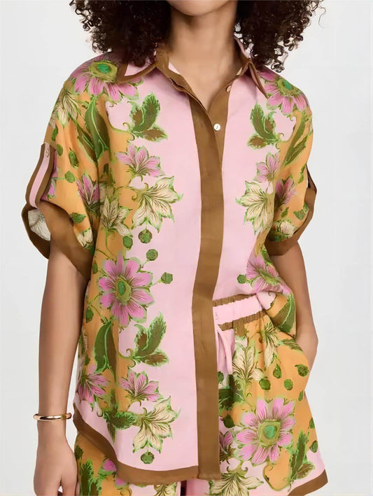 LORÉVA Retro Floral Print Resort Shirt Shorts Set