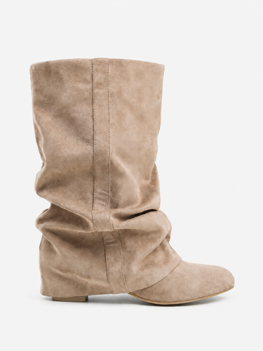 CAPUCINE Slouchy Suede Mid-Calf Boots - Beige