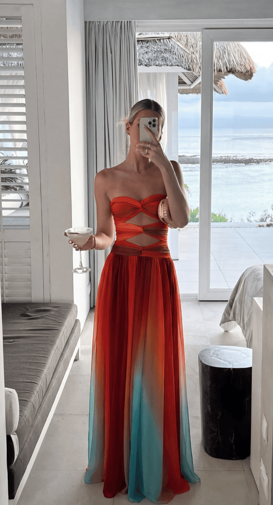 ANAÉLA Strapless Ombre Cutout Maxi Dress